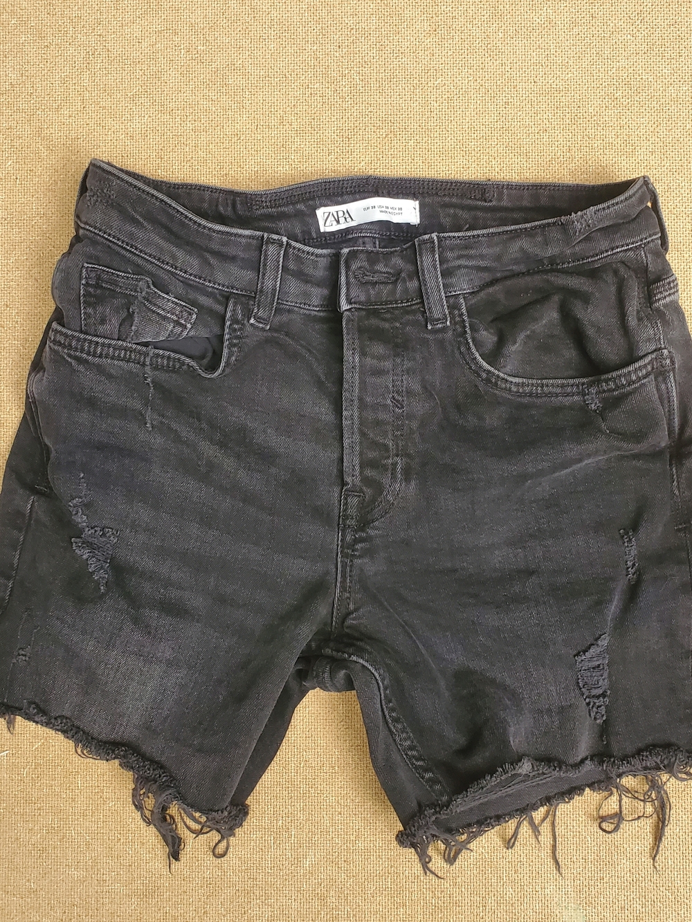 Zara Black Ripped Denim Cutoff Shorts